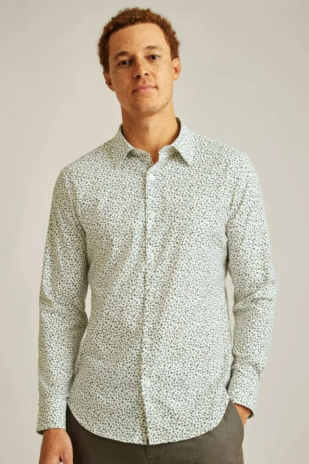 Men Tech Button Down Shirt White Petra Floral Bonobos Business Casual Shirts
