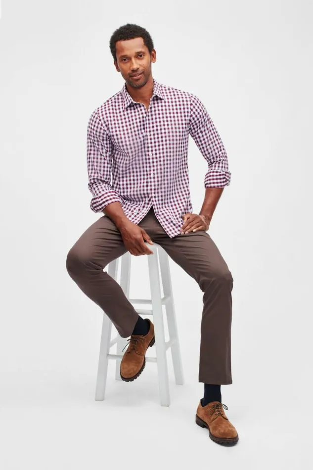 Men Tech Button Down Shirt Wine Gingham Bonobos Casual Shirts