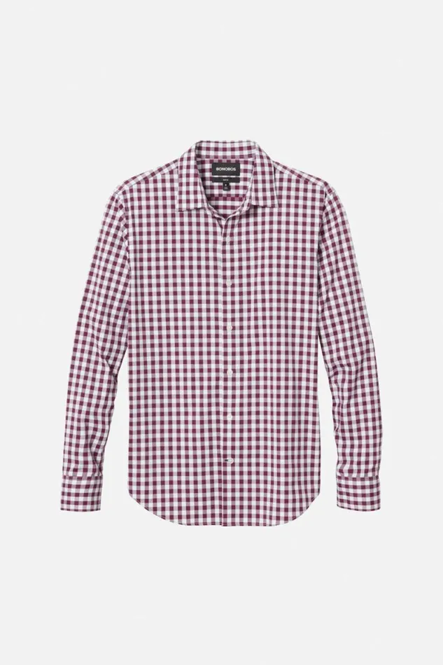 Men Tech Button Down Shirt Wine Gingham Bonobos Casual Shirts