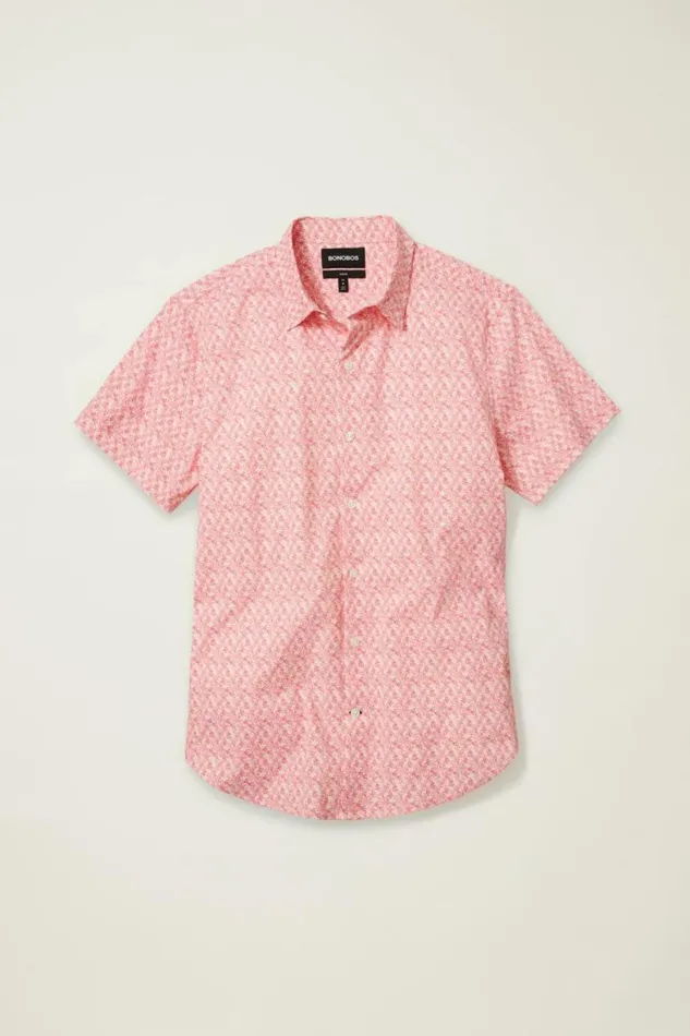 Men Tech Short Sleeve Shirt Coral Micro Fields Bonobos Short Sleeve Shirts