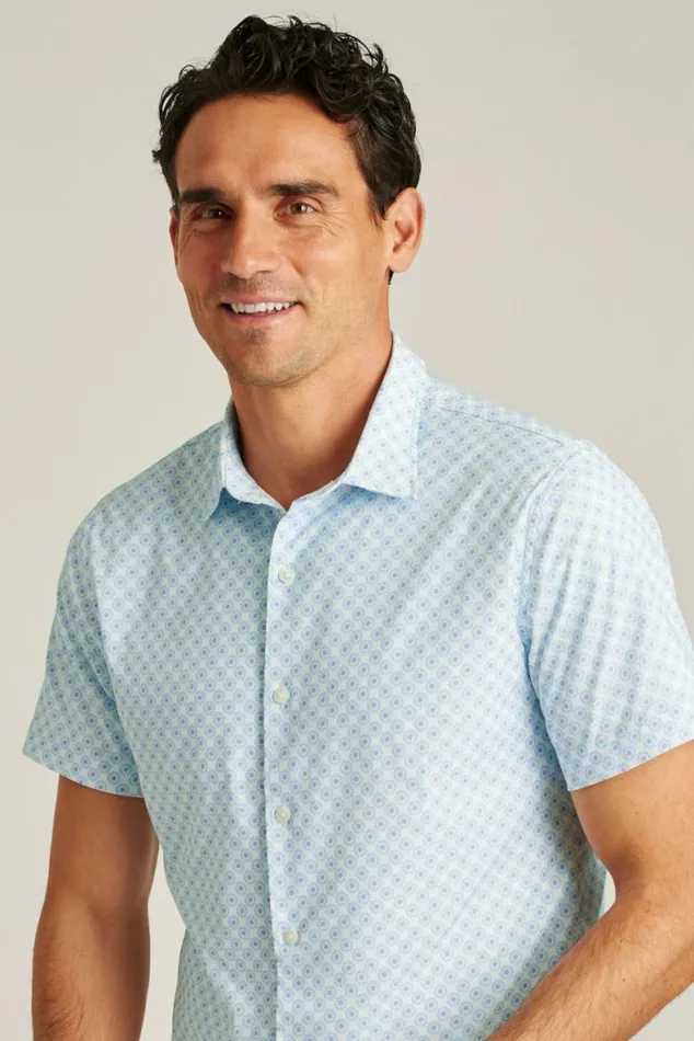 Men Tech Short Sleeve Shirt Galaxy Blue Sunflower Geo Bonobos Short Sleeve Shirts
