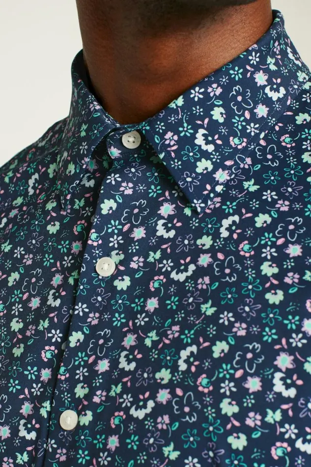 Men Tech Short Sleeve Shirt Navy Weekend Floral Bonobos Short Sleeve Shirts