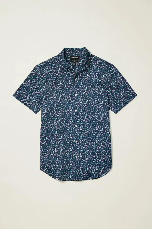 Men Tech Short Sleeve Shirt Navy Weekend Floral Bonobos Short Sleeve Shirts