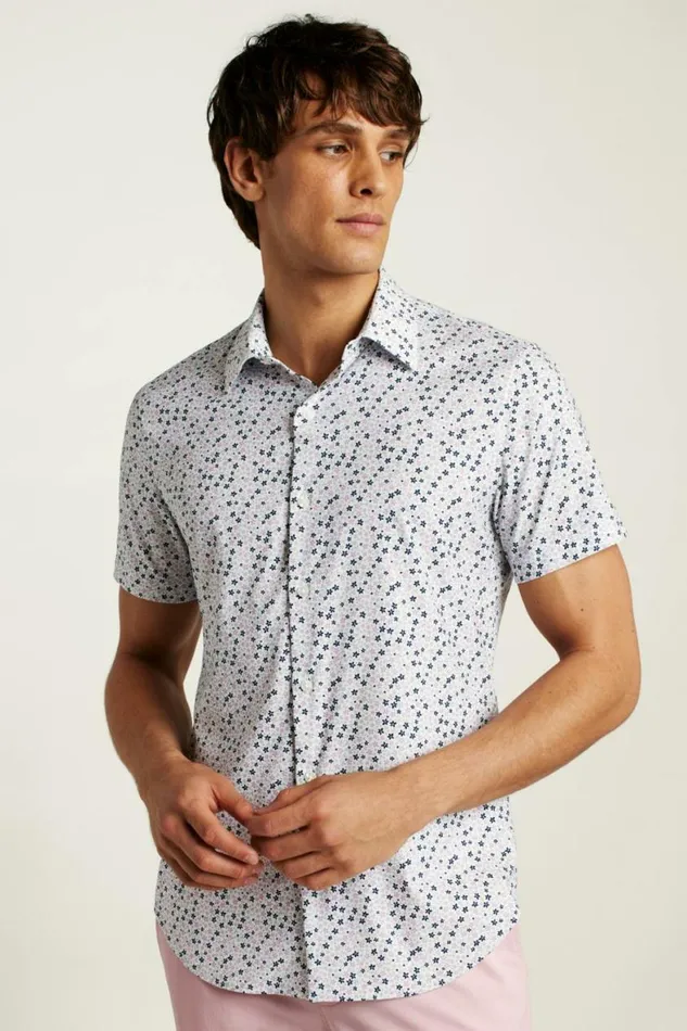 Men Tech Short Sleeve Shirt Purple Punch Peyton Floral Bonobos Short Sleeve Shirts