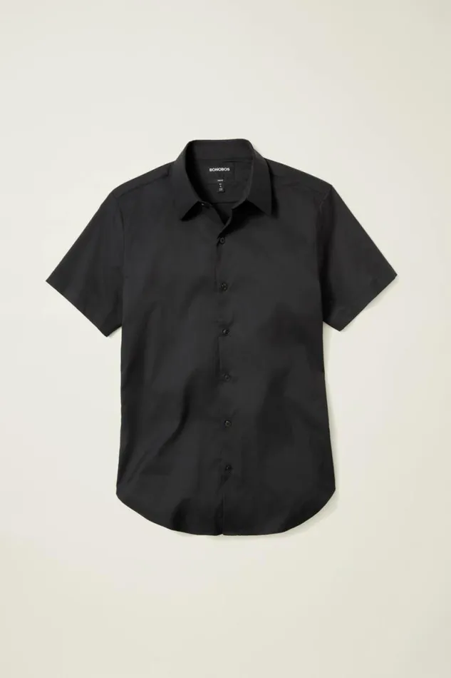 Men Tech Short Sleeve Shirt Solid Jet Black Bonobos Short Sleeve Shirts