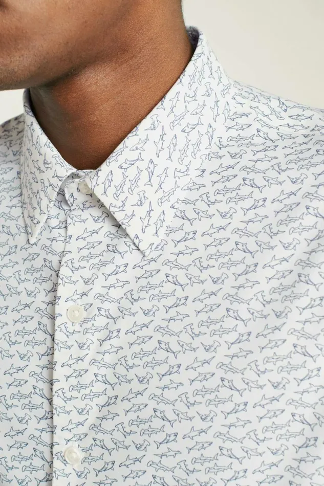 Men Tech Short Sleeve Shirt White Shark Frenzy Bonobos Short Sleeve Shirts