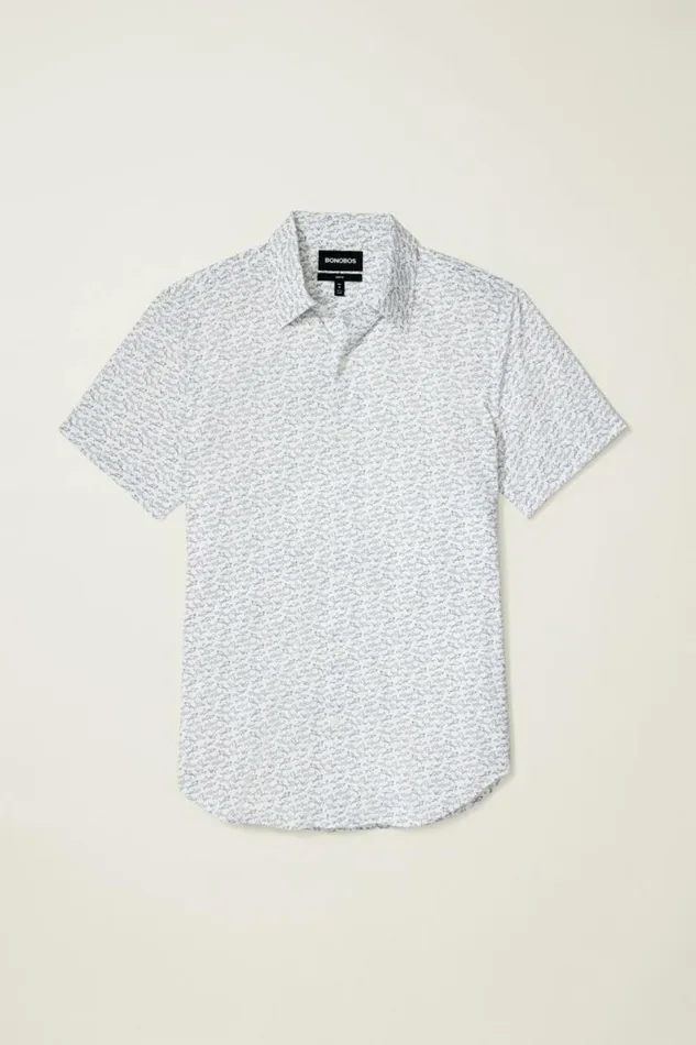 Men Tech Short Sleeve Shirt White Shark Frenzy Bonobos Short Sleeve Shirts