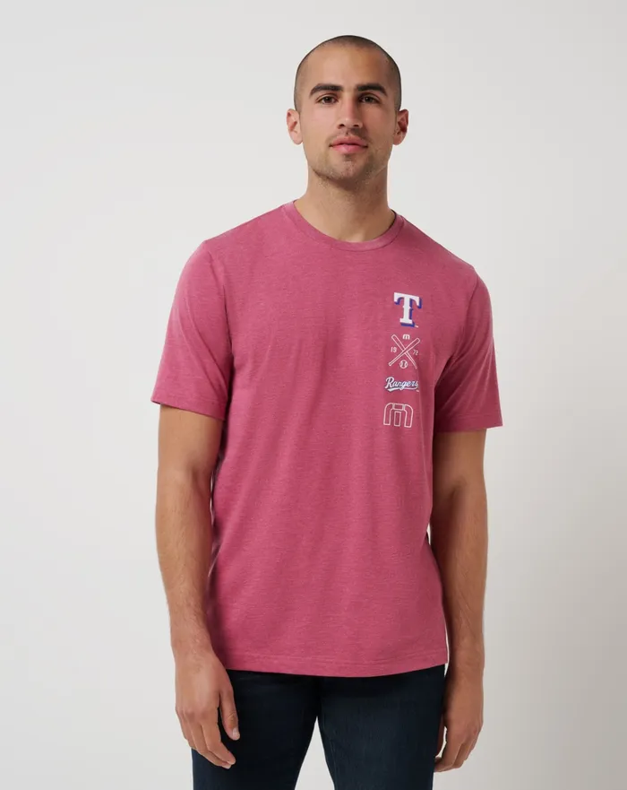 Men Tees TravisMathew TEXAS RANGERS SUNSET SLAM 20 TEE Heather Red