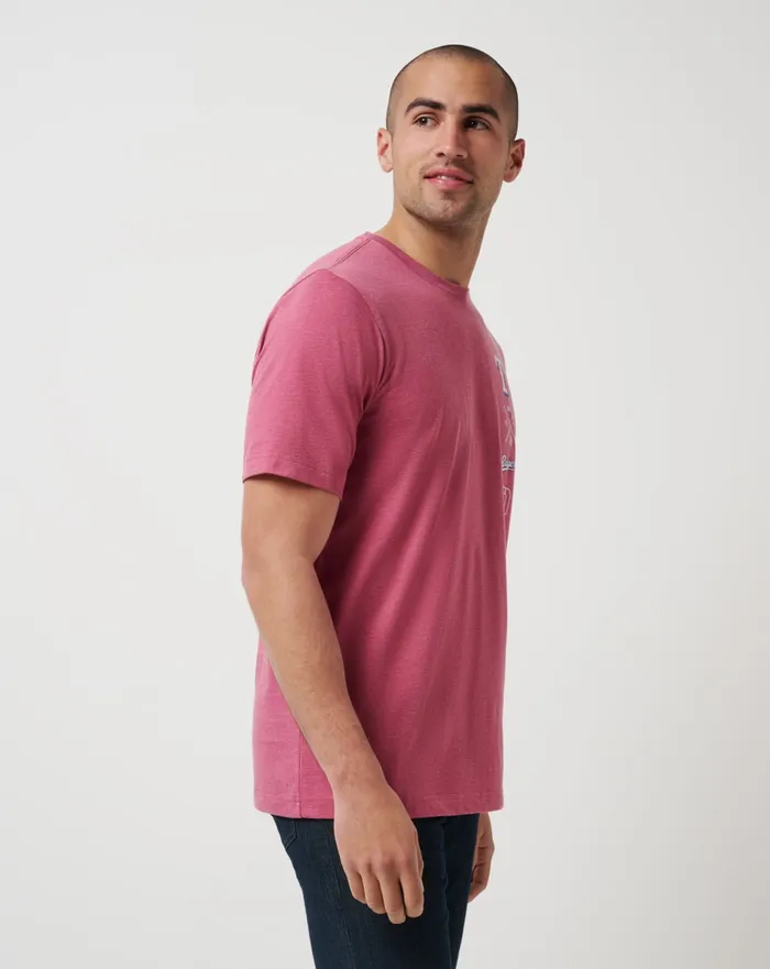 Men Tees TravisMathew TEXAS RANGERS SUNSET SLAM 20 TEE Heather Red