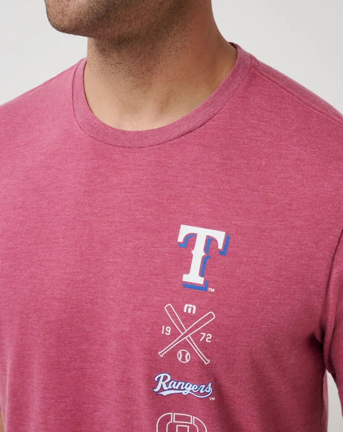 Men Tees TravisMathew TEXAS RANGERS SUNSET SLAM 20 TEE Heather Red