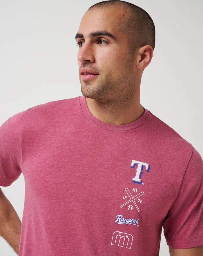 Men Tees TravisMathew TEXAS RANGERS SUNSET SLAM 20 TEE Heather Red