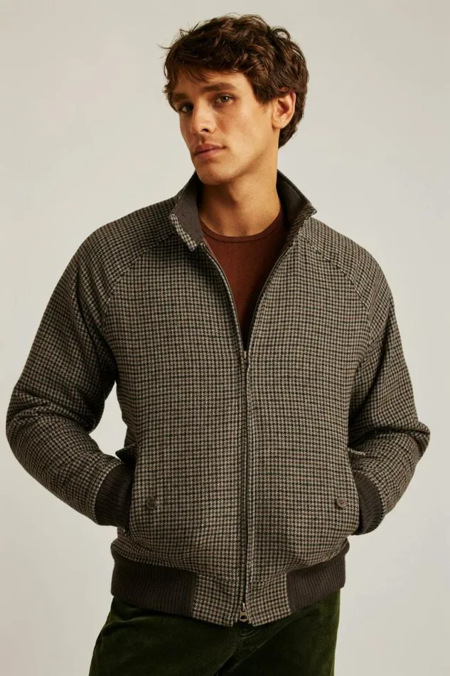 Men The Italian Wool Harrington Jacket Brown Club Check Bonobos Jackets and Coats