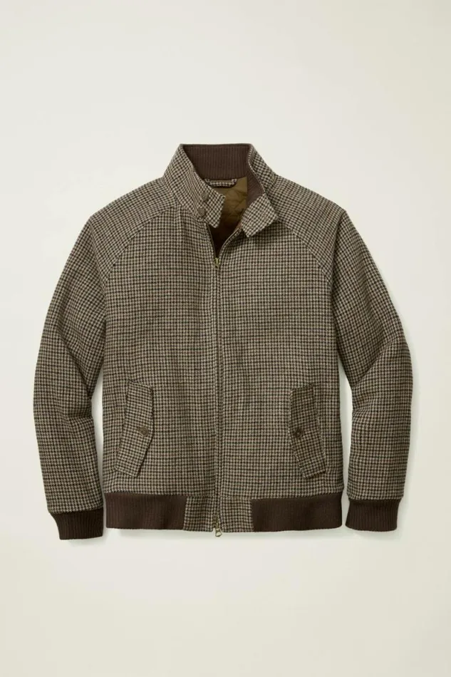 Men The Italian Wool Harrington Jacket Brown Club Check Bonobos Jackets and Coats