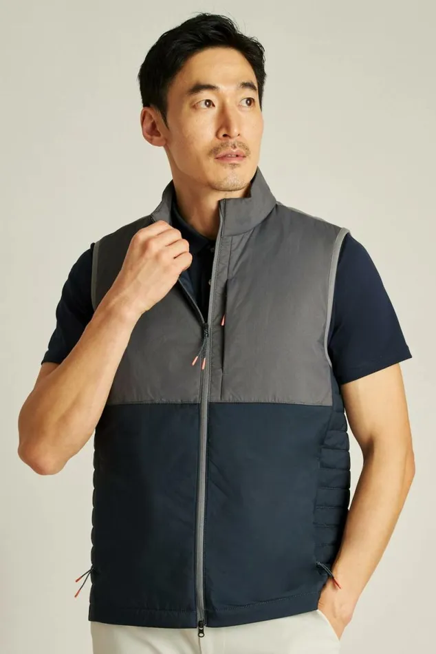 Men The Lightweight Hybrid Vest Lava Smoke Dark Grey And Twilight Blue Bonobos Vests