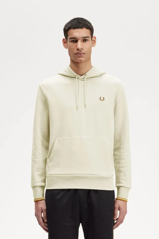 Men Tipped Hooded Sweatshirt Oatmeal Fred Perry Sweatshirts