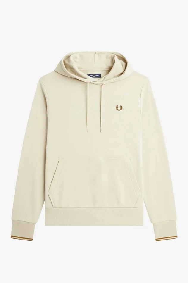 Men Tipped Hooded Sweatshirt Oatmeal Fred Perry Sweatshirts