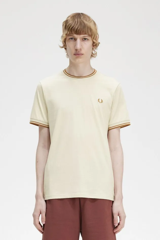 Men Twin Tipped TShirt Oatmeal Fred Perry TShirts