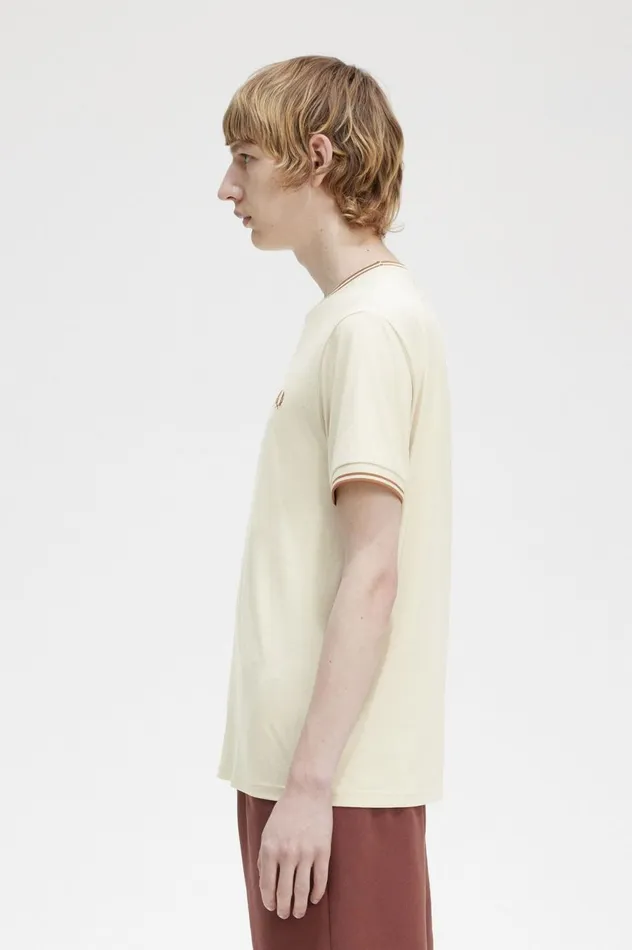 Men Twin Tipped TShirt Oatmeal Fred Perry TShirts