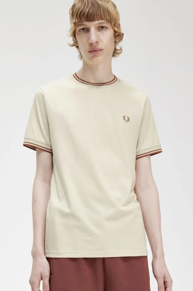 Men Twin Tipped TShirt Oatmeal Fred Perry TShirts