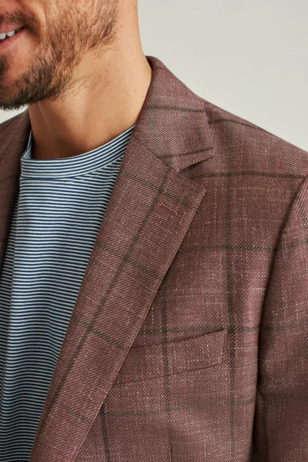 Men Unconstructed Italian Linen Blazer Rose Windowpane Bonobos Blazers and Sport Coats