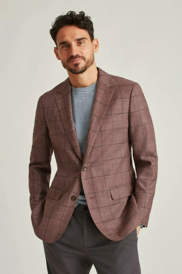 Men Unconstructed Italian Linen Blazer Rose Windowpane Bonobos Blazers and Sport Coats