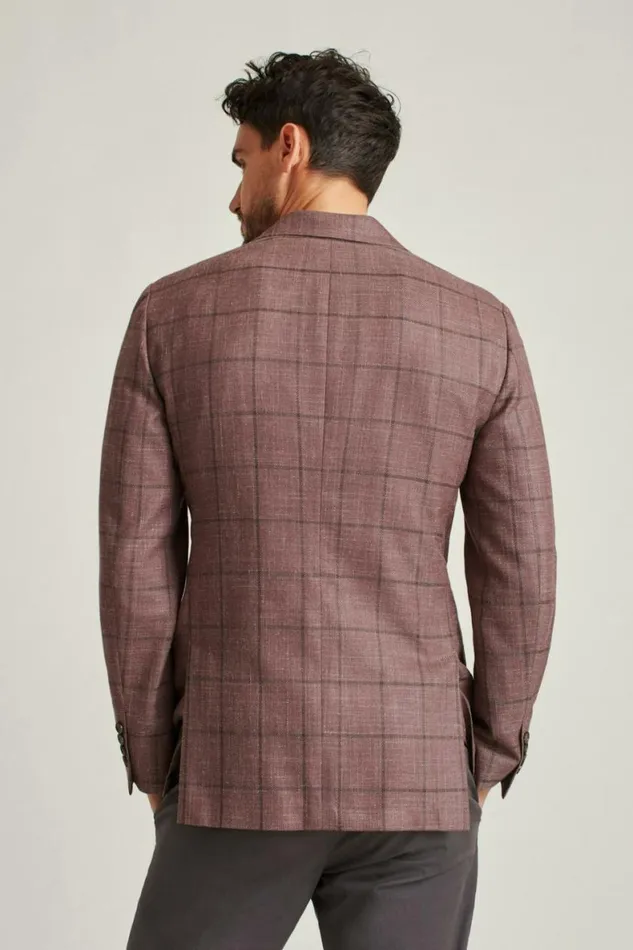 Men Unconstructed Italian Linen Blazer Rose Windowpane Bonobos Blazers and Sport Coats