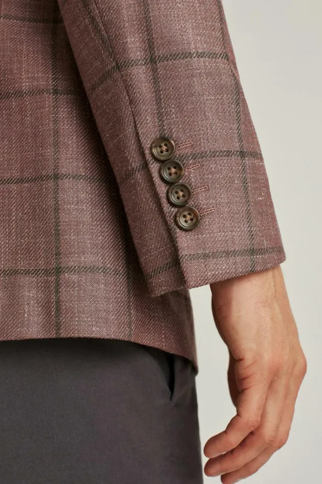 Men Unconstructed Italian Linen Blazer Rose Windowpane Bonobos Blazers and Sport Coats