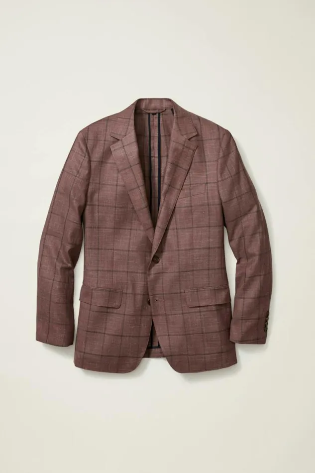 Men Unconstructed Italian Linen Blazer Rose Windowpane Bonobos Blazers and Sport Coats