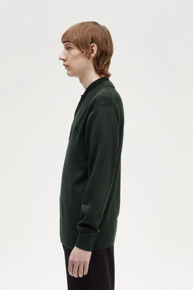 Men VNeck Jumper Night Green Fred Perry Knitwear