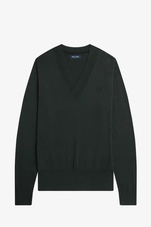 Men VNeck Jumper Night Green Fred Perry Knitwear