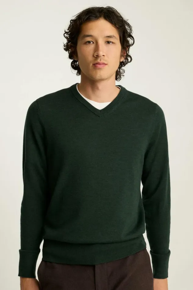 Men Washable Merino VNeck Sweater Heather Forest Green Bonobos Crew and VNeck Sweaters