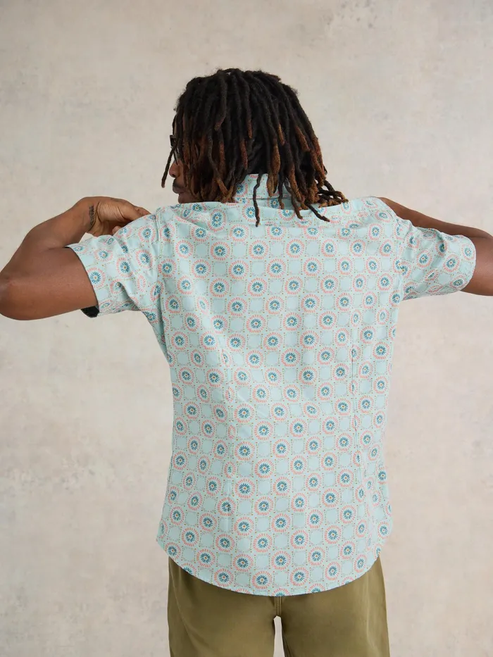 Men White Stuff Clothing Daisy Tile Printed SS Shirt Men White Stuff Clothing Daisy Tile Printed SS Shirt