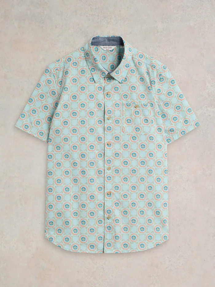 Men White Stuff Clothing Daisy Tile Printed SS Shirt Men White Stuff Clothing Daisy Tile Printed SS Shirt