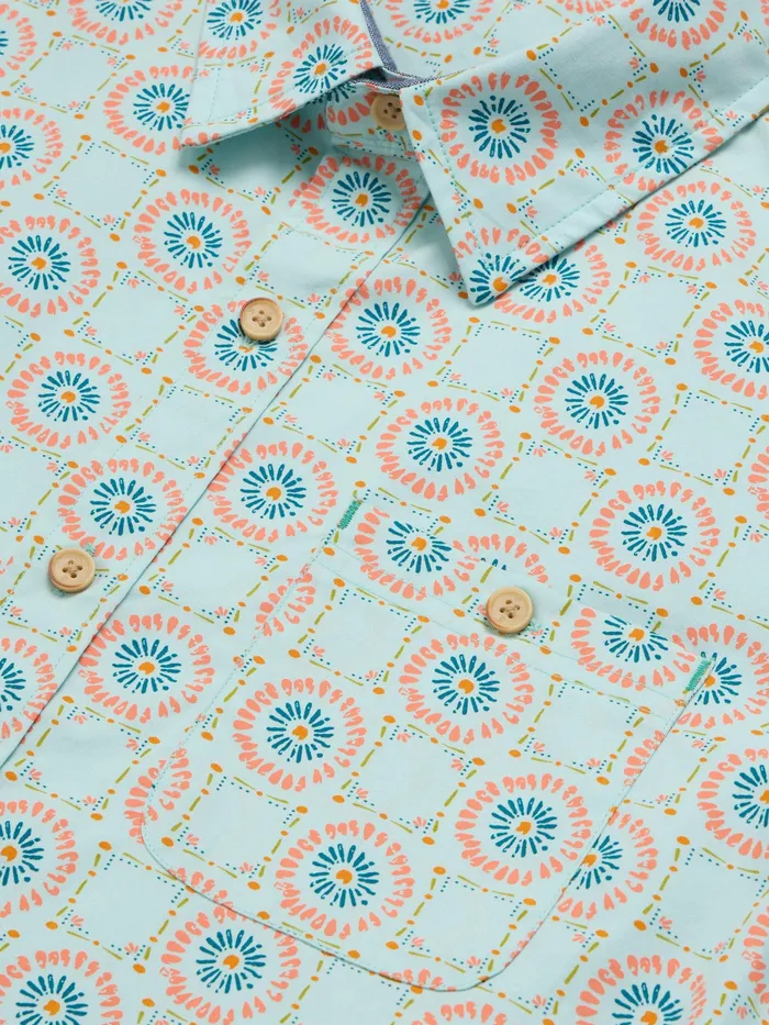 Men White Stuff Clothing Daisy Tile Printed SS Shirt Men White Stuff Clothing Daisy Tile Printed SS Shirt