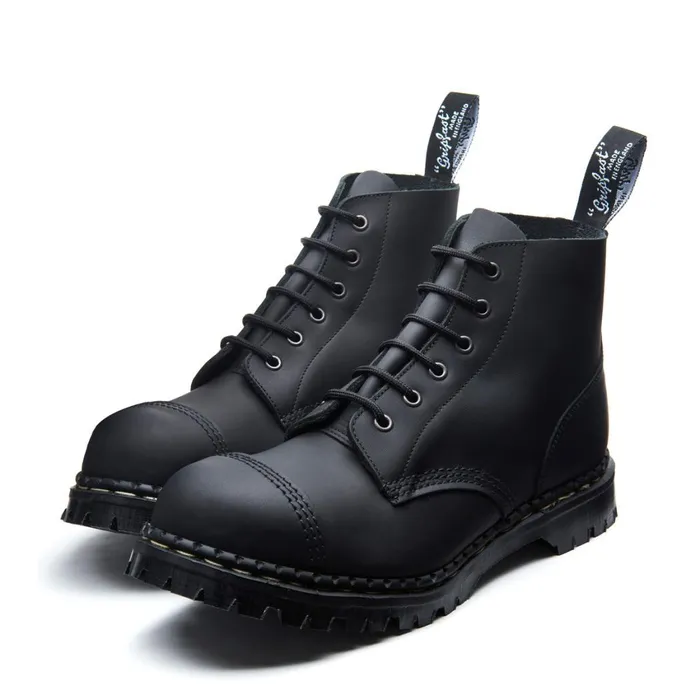MenWomen Solovair Steel Toe Boots Black Greasy 6 Eye Steel Toe Derby Boot