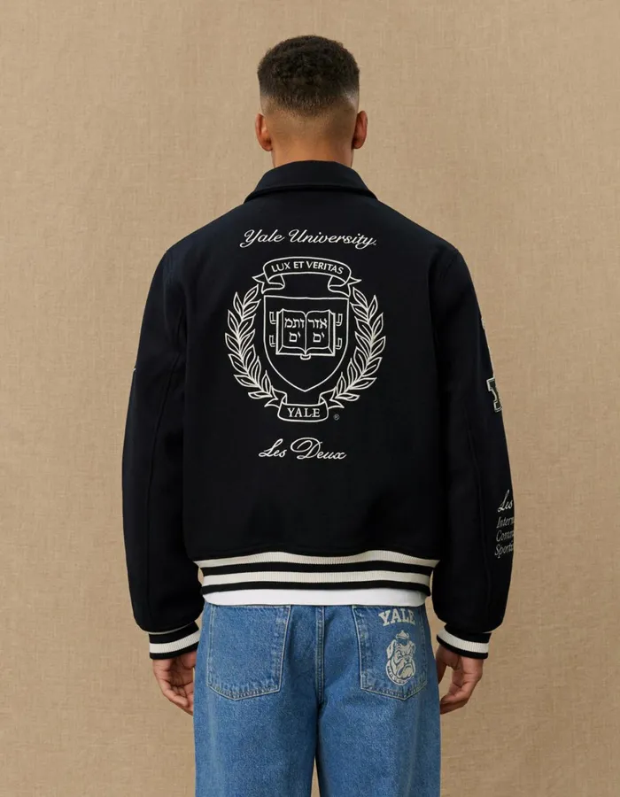 Men Yale Wool Varsity Jacket 8211 BlackBlack Les Deux JacketsCoats