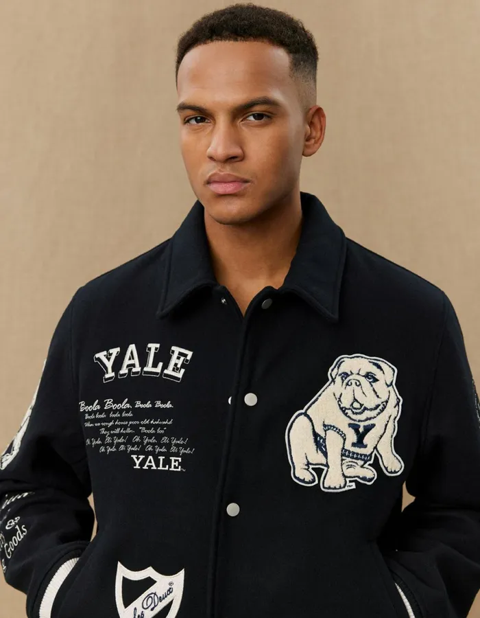 Men Yale Wool Varsity Jacket 8211 BlackBlack Les Deux JacketsCoats