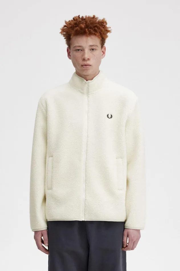 Men Zip Through Borg Fleece Ecru Fred Perry Coats and Jackets