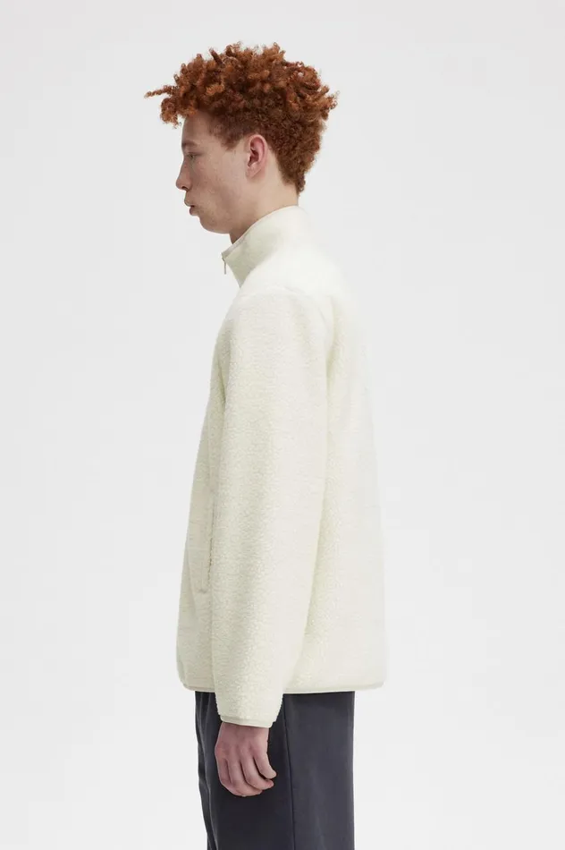 Men Zip Through Borg Fleece Ecru Fred Perry Coats and Jackets