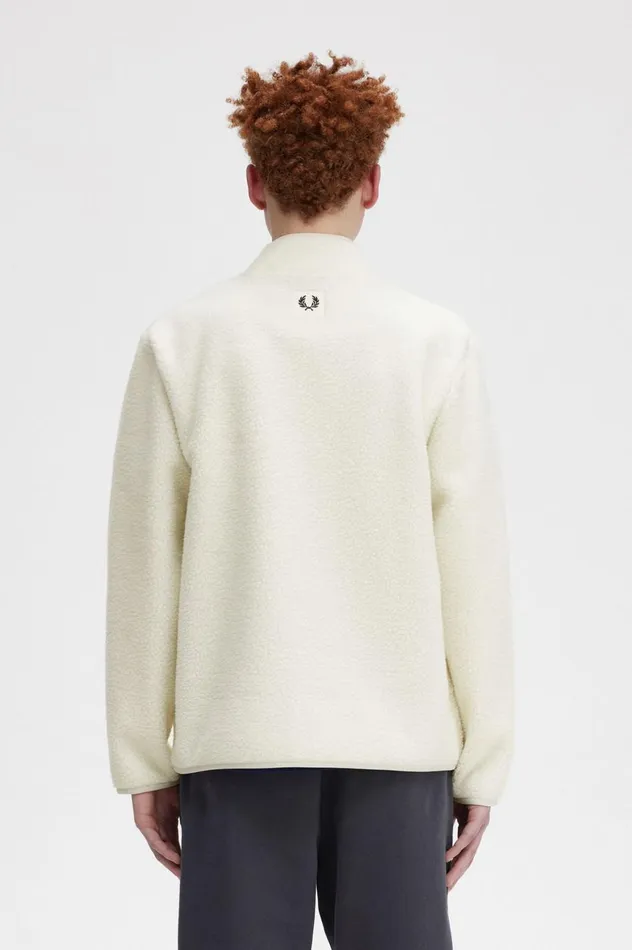 Men Zip Through Borg Fleece Ecru Fred Perry Coats and Jackets