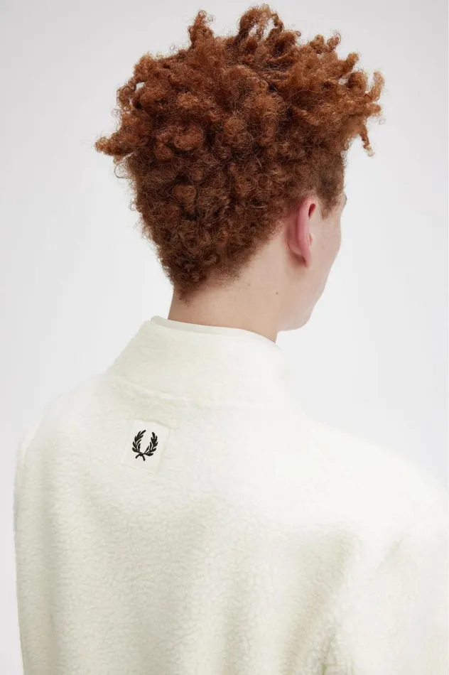 Men Zip Through Borg Fleece Ecru Fred Perry Coats and Jackets
