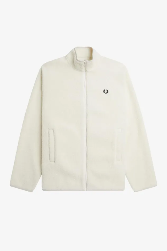 Men Zip Through Borg Fleece Ecru Fred Perry Coats and Jackets