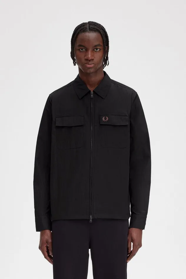 Men ZipThrough Overshirt Black Fred Perry Overshirts