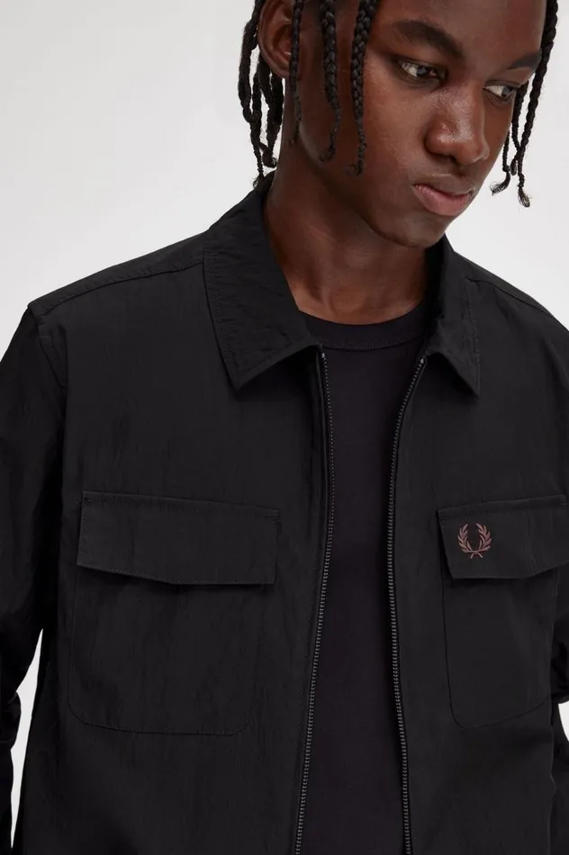 Men ZipThrough Overshirt Black Fred Perry Overshirts