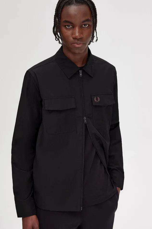 Men ZipThrough Overshirt Black Fred Perry Overshirts