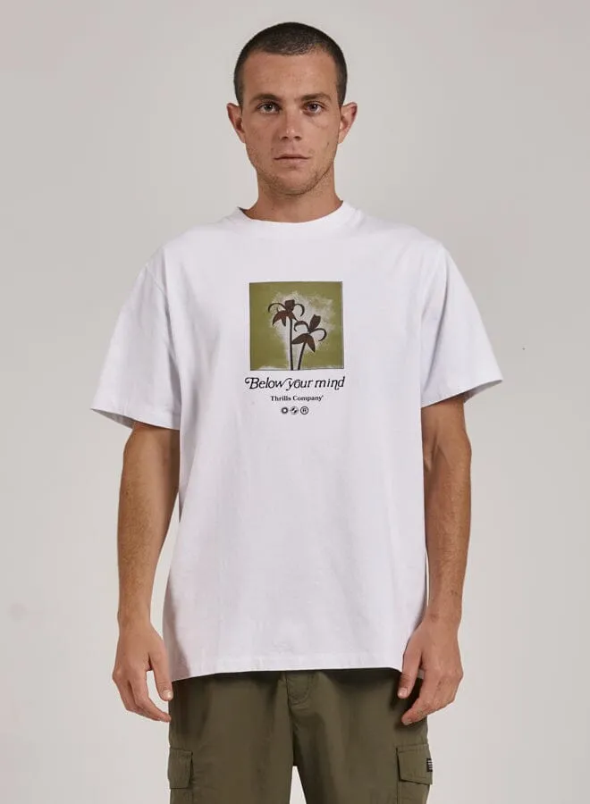 Mens Below Your Mind Merch Fit Tee White Thrills Tees and Tank Tops