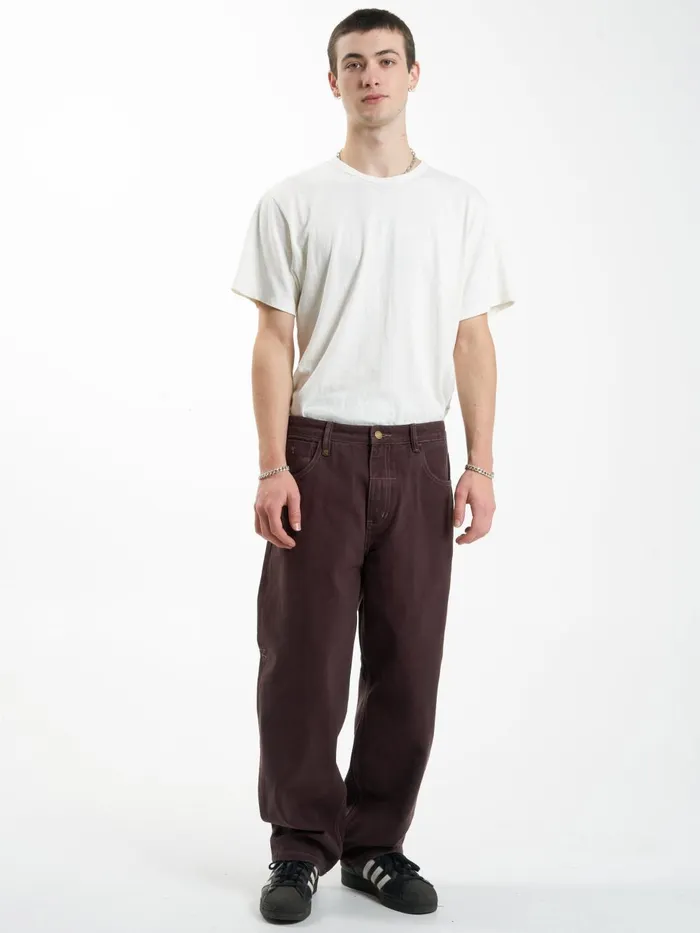 Mens Big Slacker Denim Jean Chocolate Plum Thrills Denim
