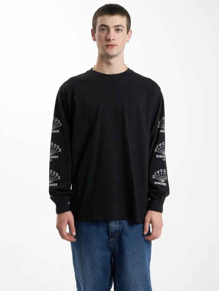 Mens Disorder Disorder Merch Fit Long Sleeve Tee Black Thrills Tees and Tank Tops