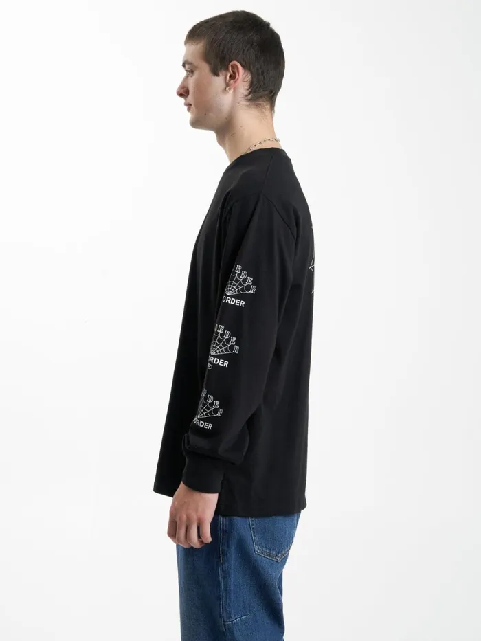 Mens Disorder Disorder Merch Fit Long Sleeve Tee Black Thrills Tees and Tank Tops