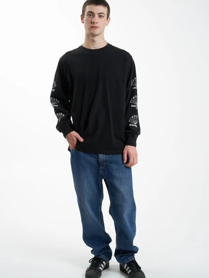 Mens Disorder Disorder Merch Fit Long Sleeve Tee Black Thrills Tees and Tank Tops
